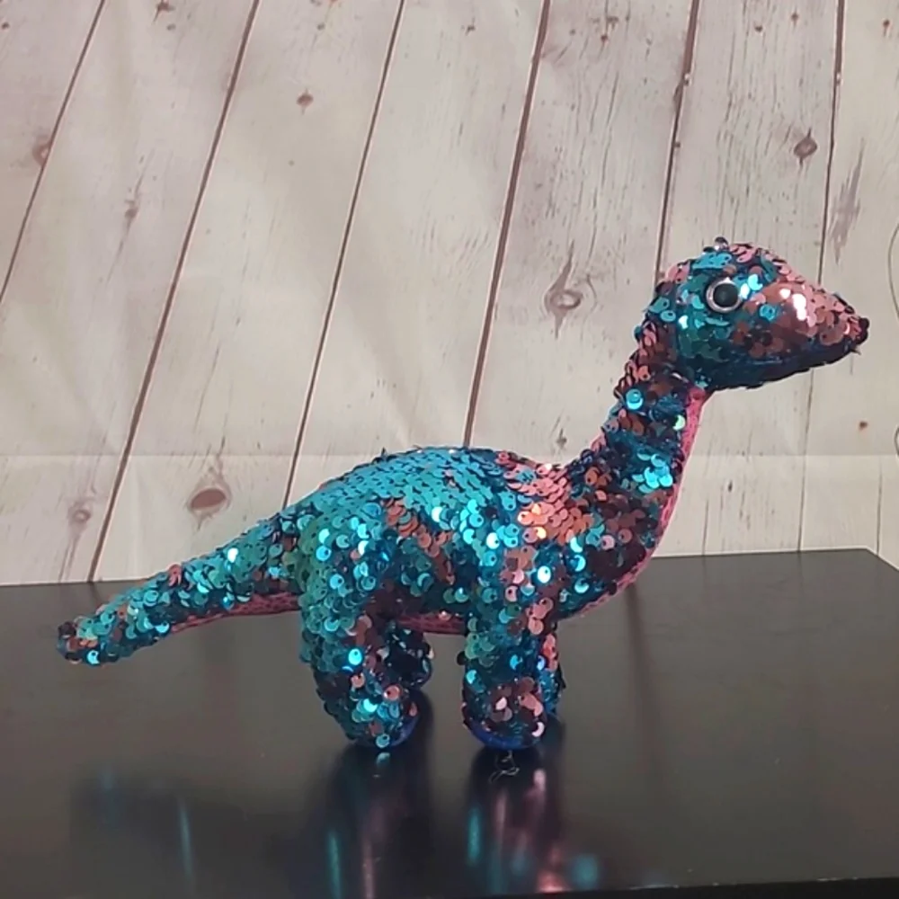 TY Beanie Baby Flippables TREMOR Dinosaur Blue Pink Sequins 6" NASA SpaceX - Picture 9 of 16